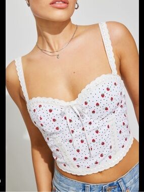 Garage White Strawberry Print Cupped Bustier (Brand new with tags)
